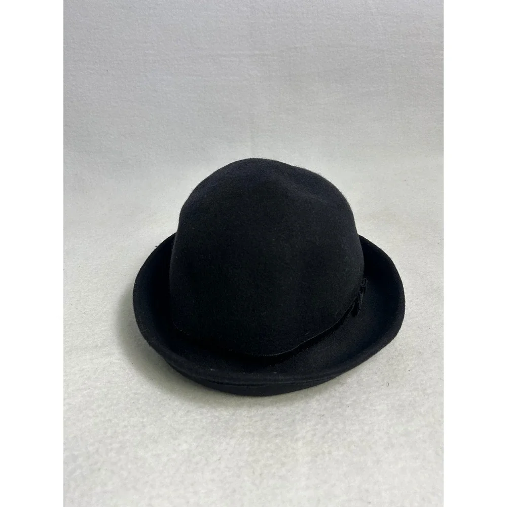 Vintage Style Gymboree Girls Small Black 100%‎ Wool Felt Cloche Bow Hat NWT